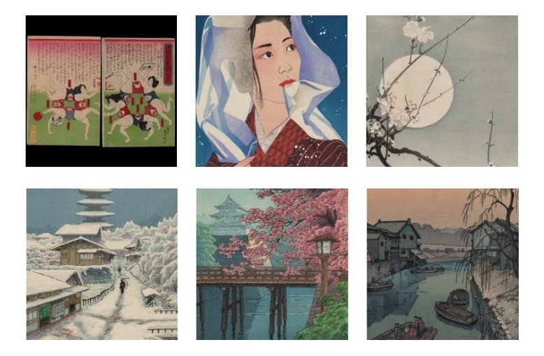 Some of the woodblock prints for sale on Kutcher's website.